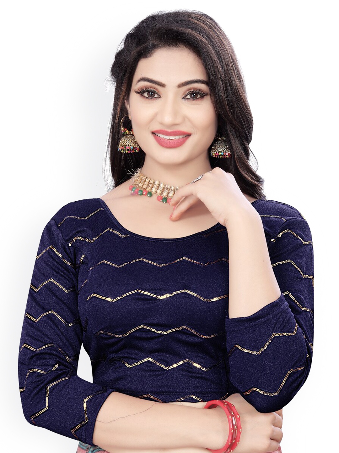 

HIMRISE Embellished Sequinned Saree Blouse, Navy blue
