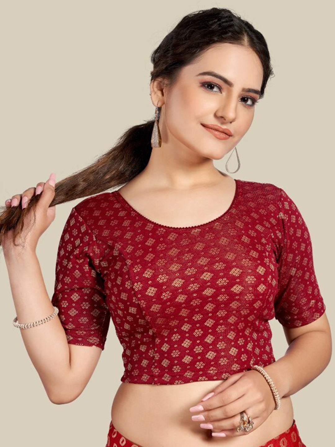 

HIMRISE Printed Saree Blouse, Maroon