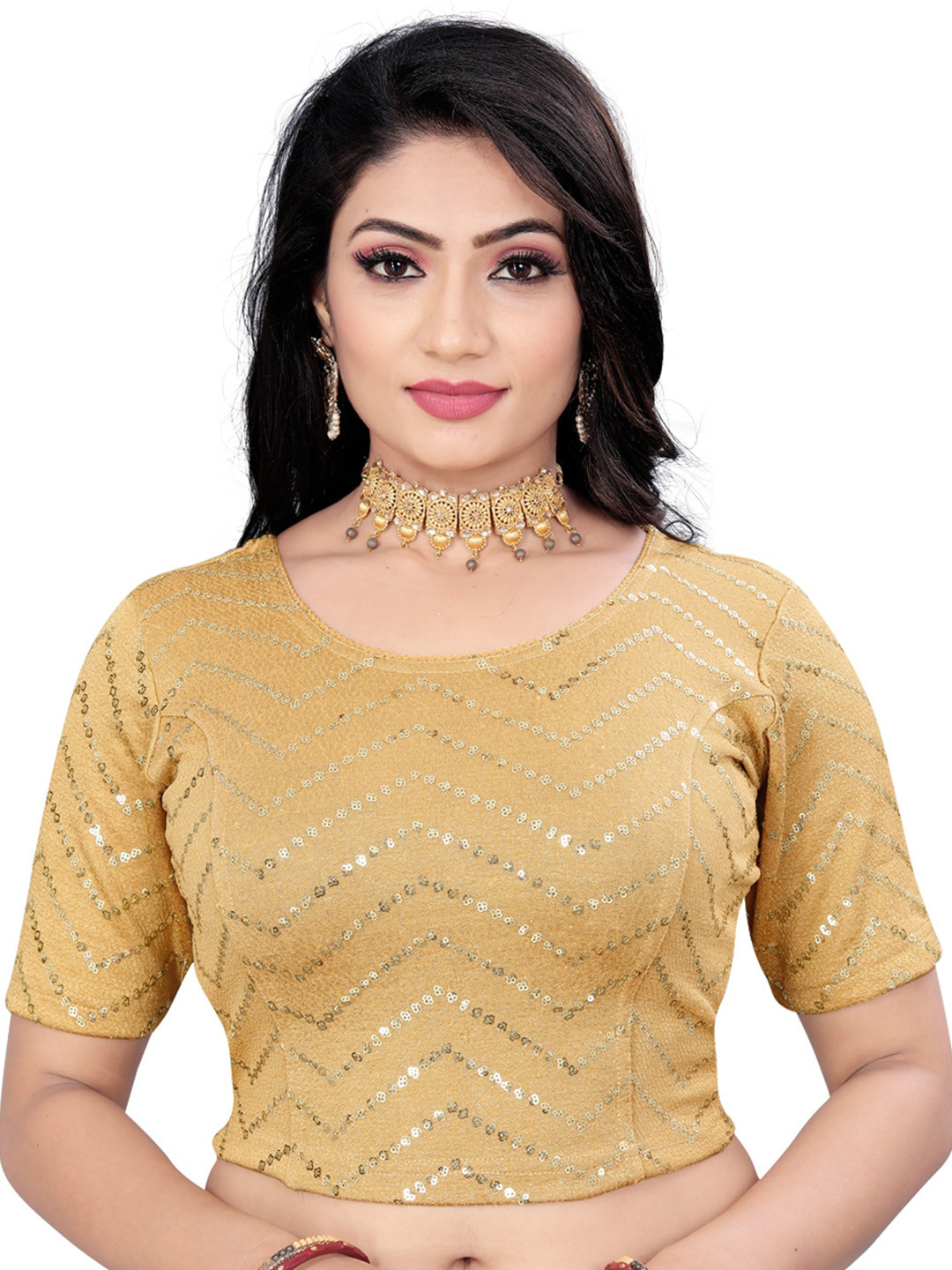 

HIMRISE Embriodered Sequinned Saree Blouse, Gold