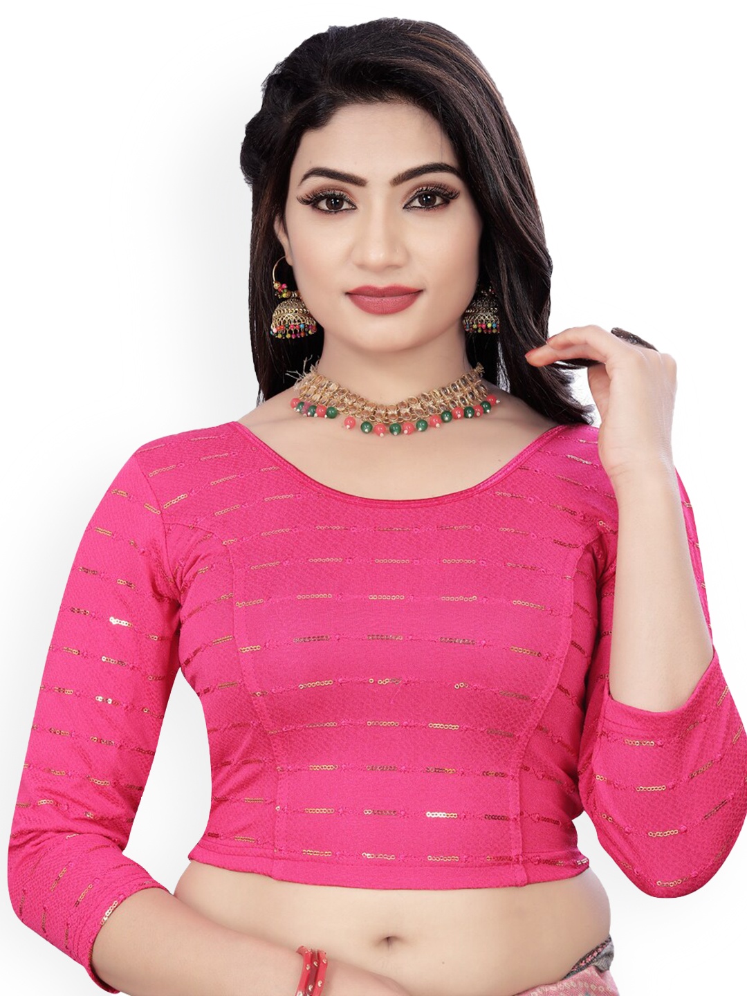 

HIMRISE Embroidered Sequinned Saree Blouse, Pink