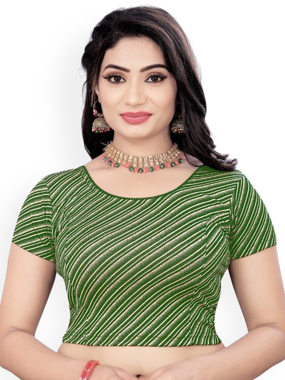

HIMRISE Abstract Printed Saree Blouse, Green