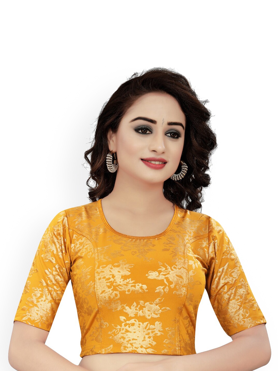 

HIMRISE Floral Foil Printed Saree Blouse, Orange