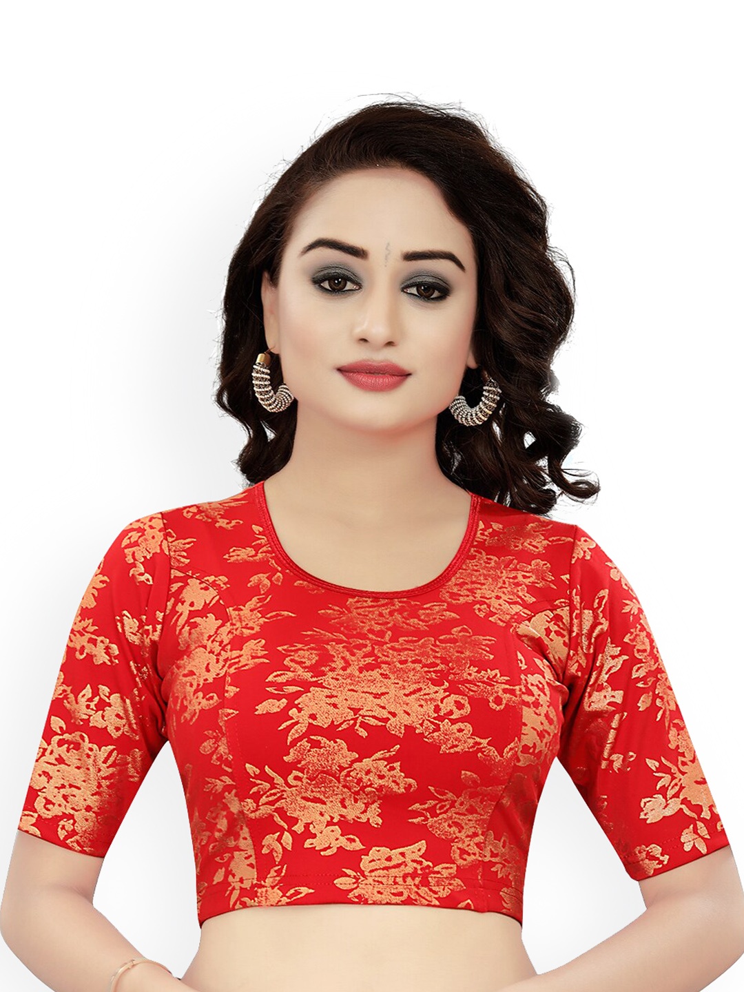 

HIMRISE Floral Printed Saree Blouse, Red