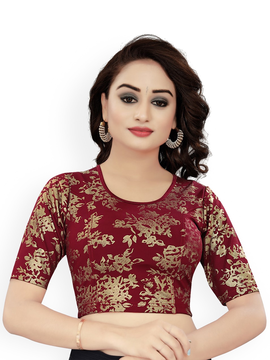 

HIMRISE Foil Printed Saree Blouse, Maroon