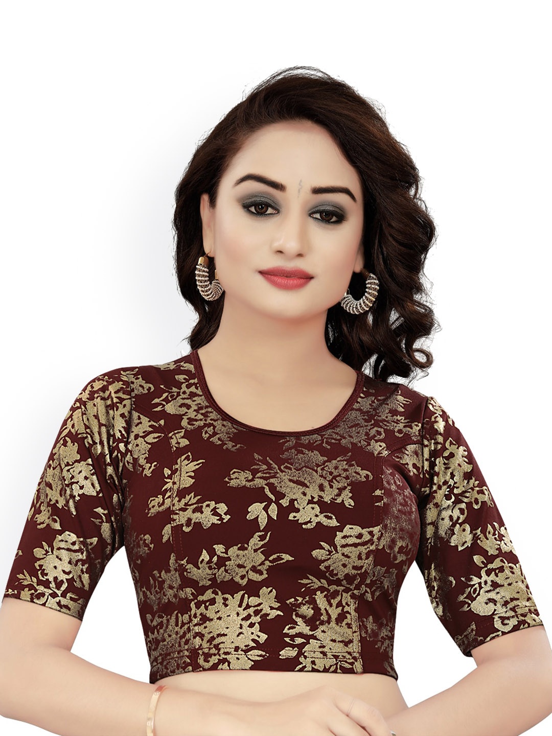 

HIMRISE Floral Printed Saree Blouse, Brown