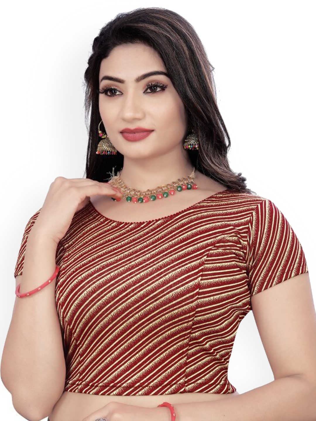 

HIMRISE Abstract Printed Saree Blouse, Maroon