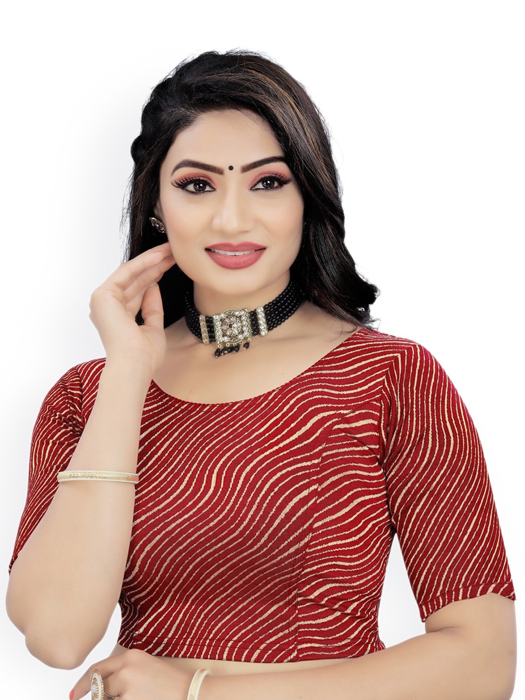 

HIMRISE Abstract Printed Saree Blouse, Maroon