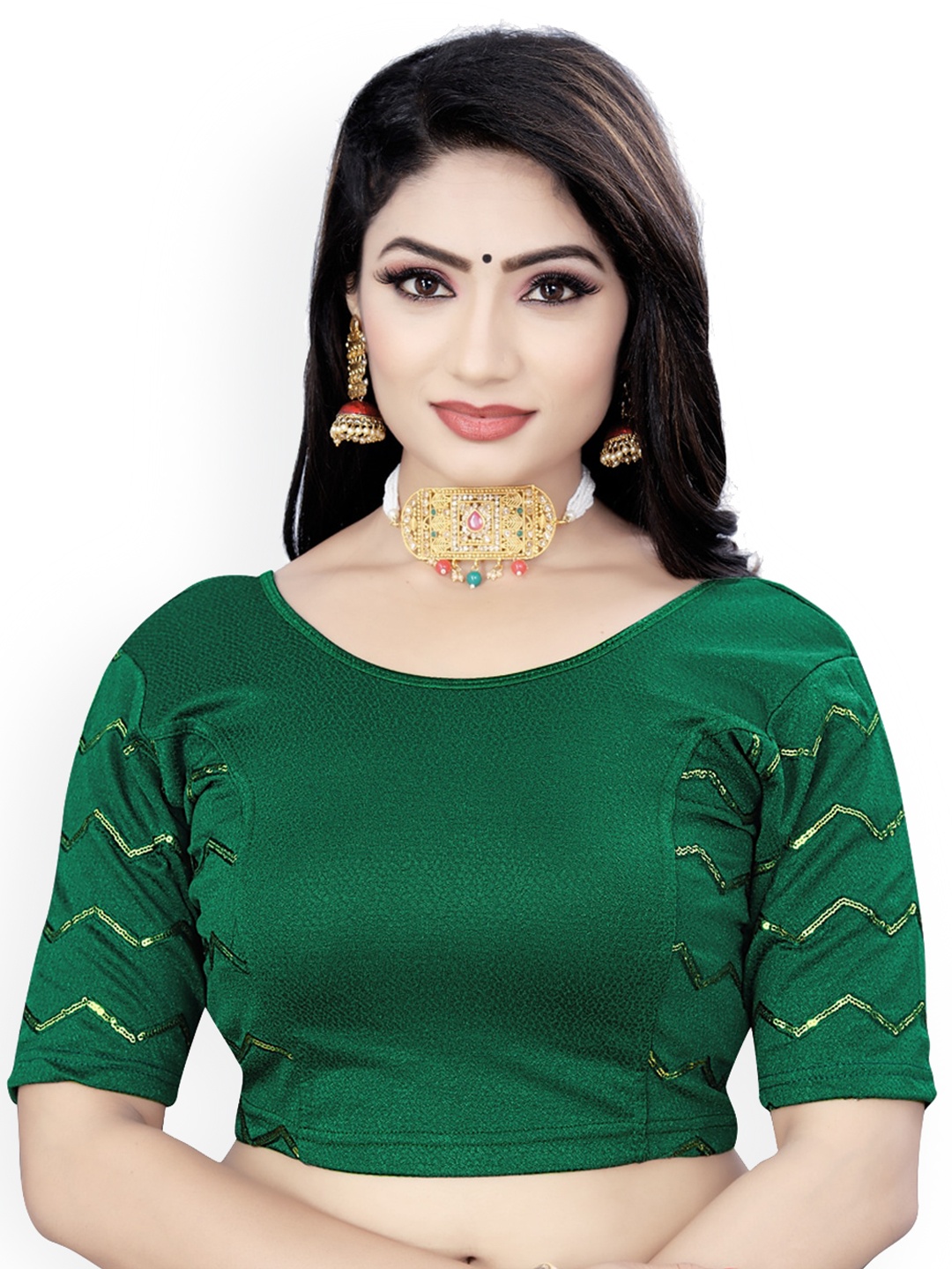 

HIMRISE Embriodered Sequinned Saree Blouse, Green