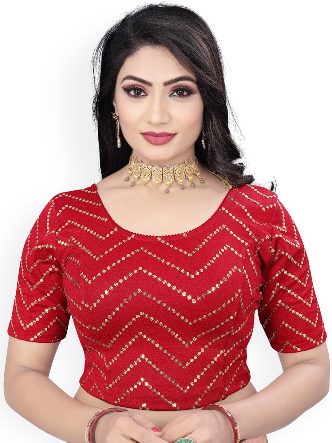 

HIMRISE Sequinned Embellished Saree Blouse, Red