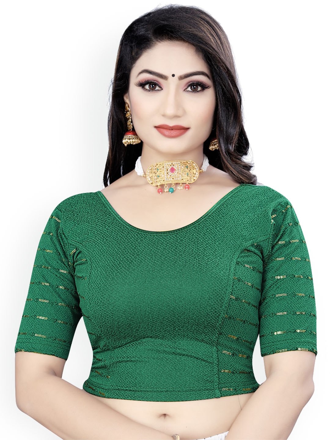 

HIMRISE Embroidered Sequinned Saree Blouse, Green