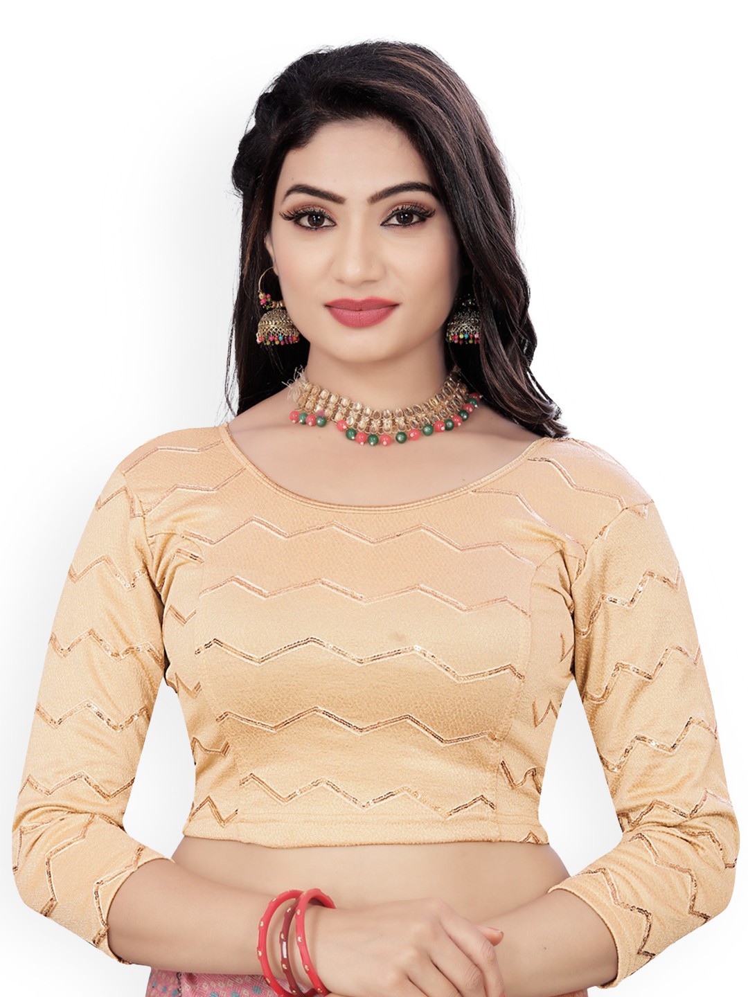 

HIMRISE Embroidered Sequinned Saree Blouse, Beige