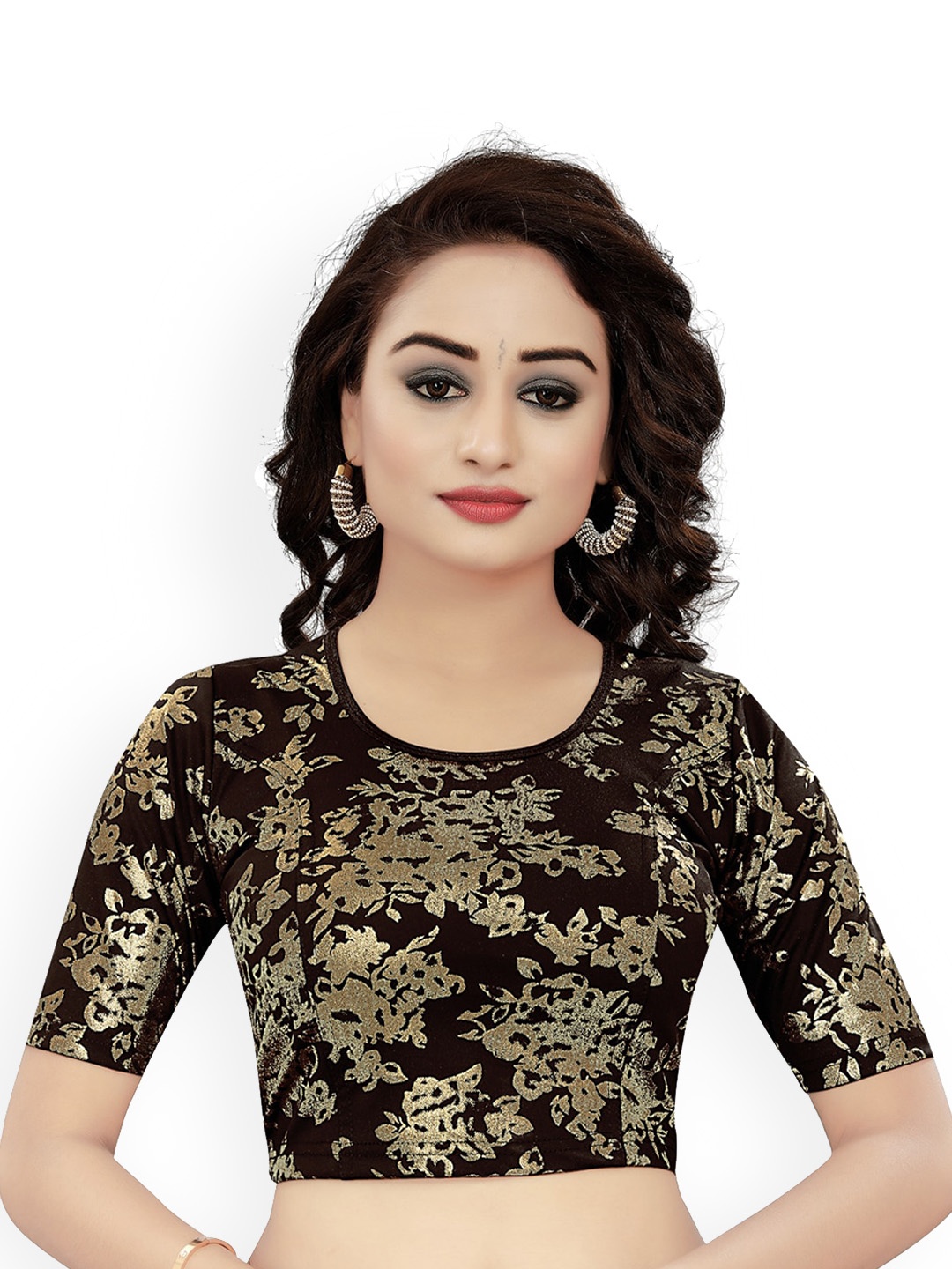 

HIMRISE Floral Foil Printed Saree Blouse, Black