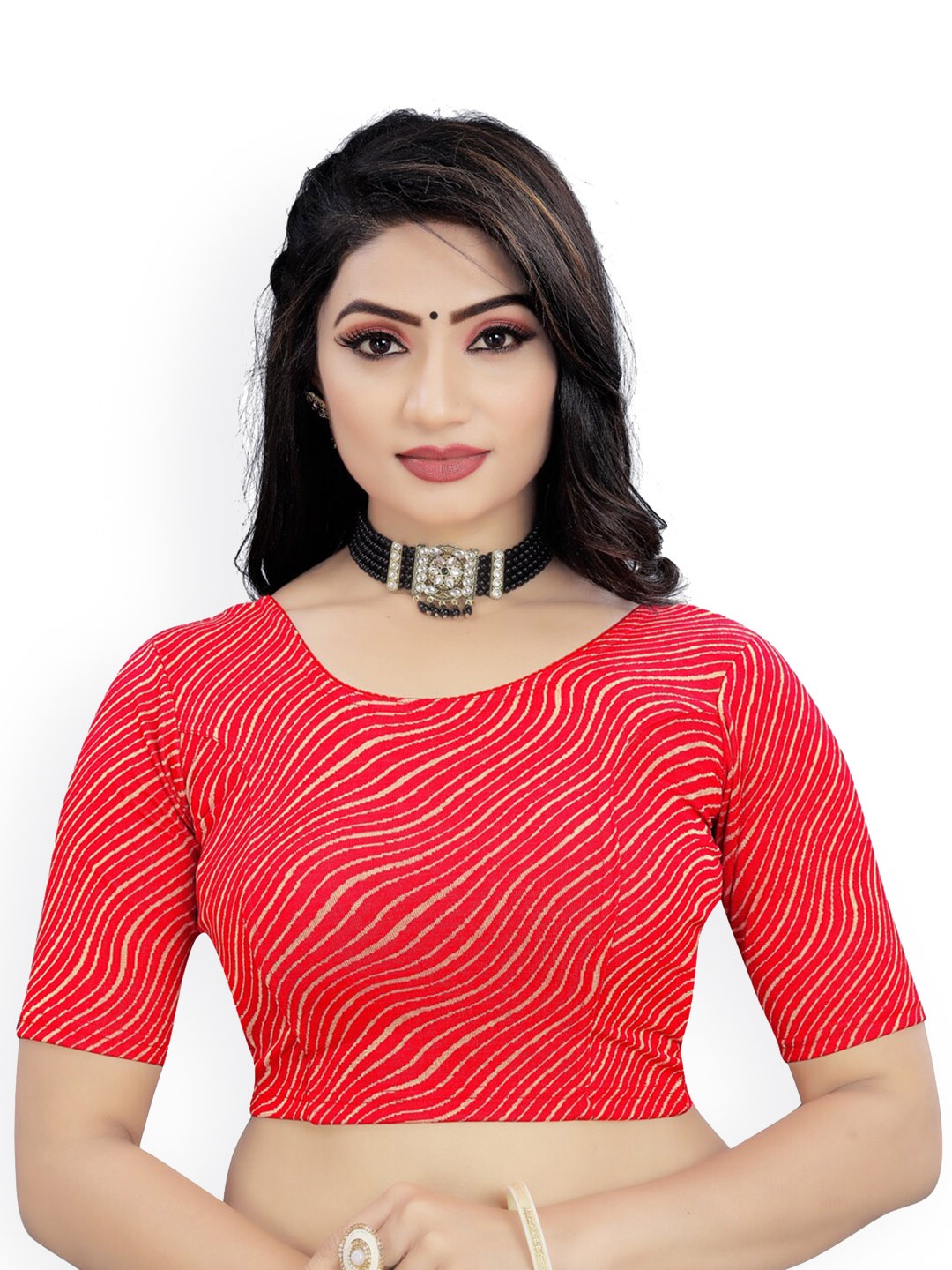 

HIMRISE Abstract Printed Saree Blouse, Red