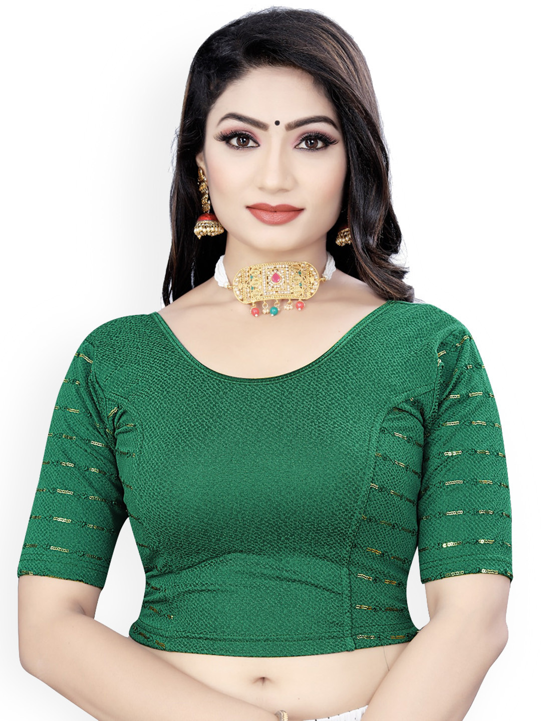 

HIMRISE Embroidered Sequinned Saree Blouse, Green