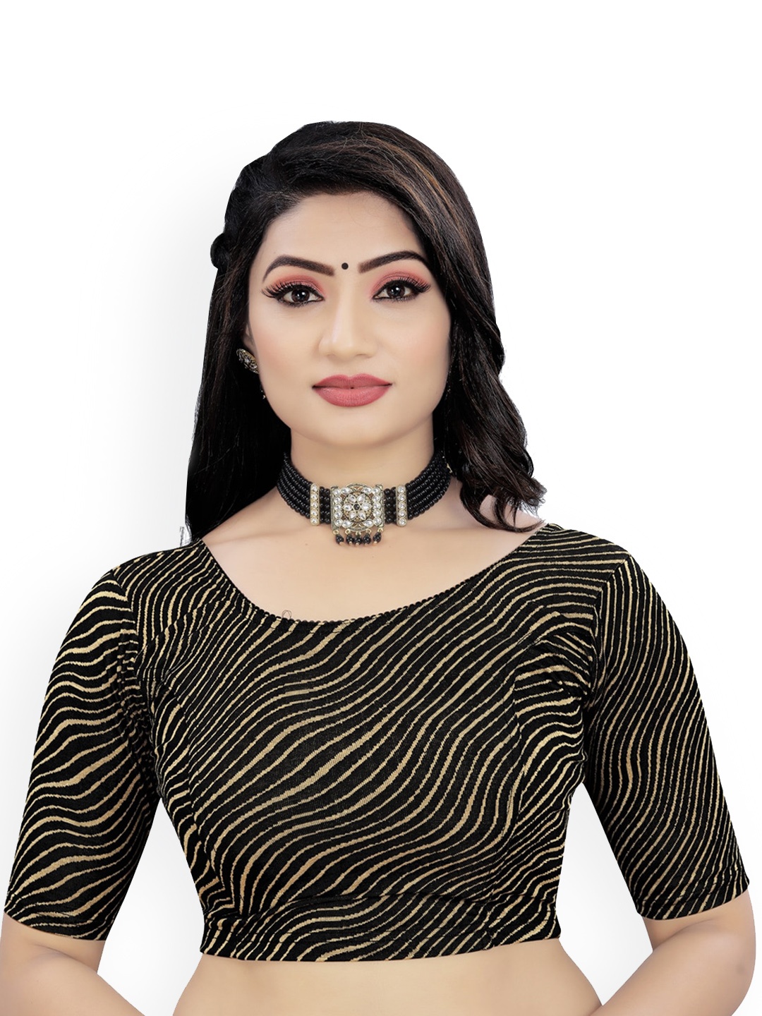 

HIMRISE Abstract Printed Saree Blouse, Black