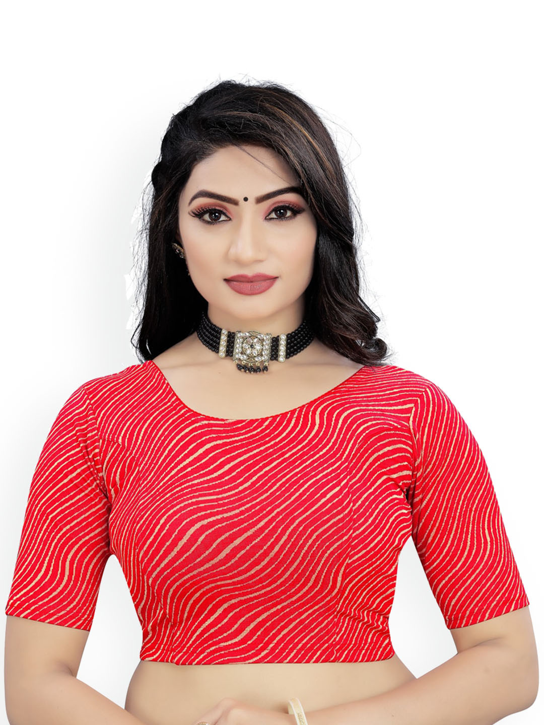 

HIMRISE Abstract Printed Ready To Wear Saree Blouse, Red