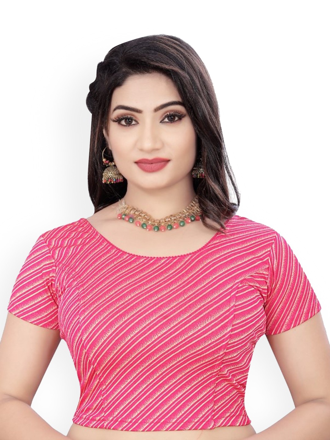 

HIMRISE Striped Ready To Wear Saree Blouse, Pink