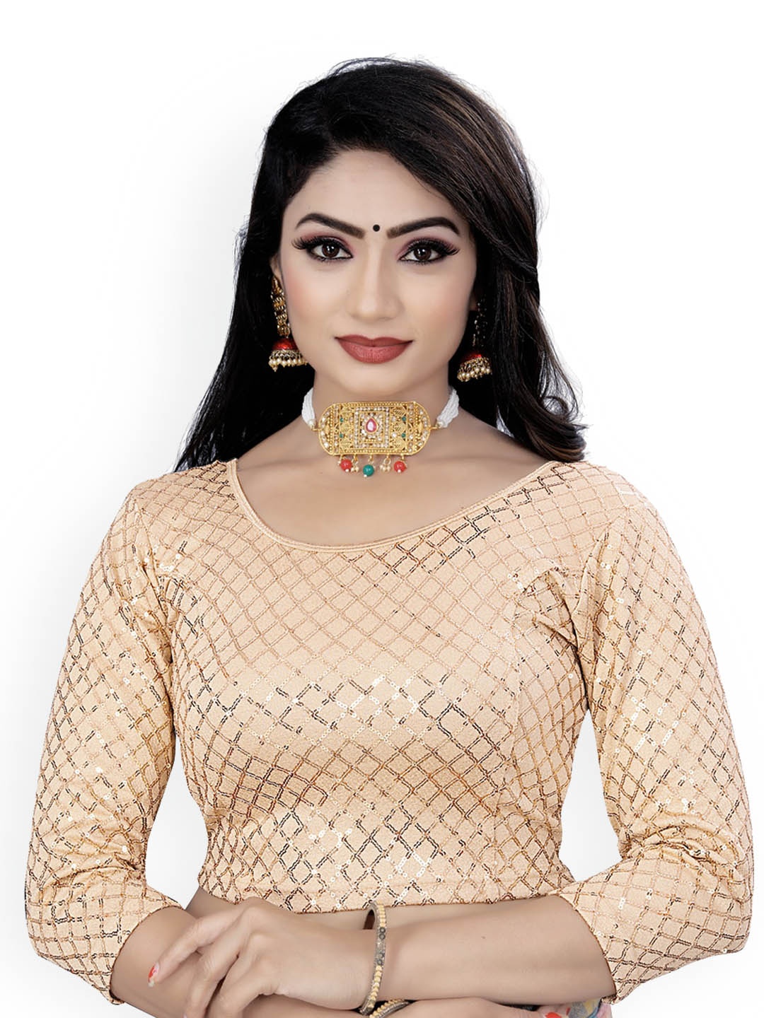 

HIMRISE Embroidered Sequinned Saree Blouse, Gold