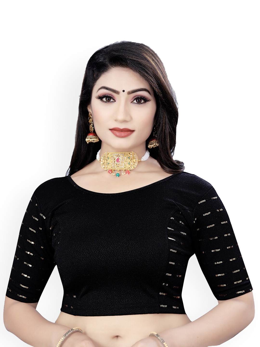 

HIMRISE Embroidered Sequinned Saree Blouse, Black