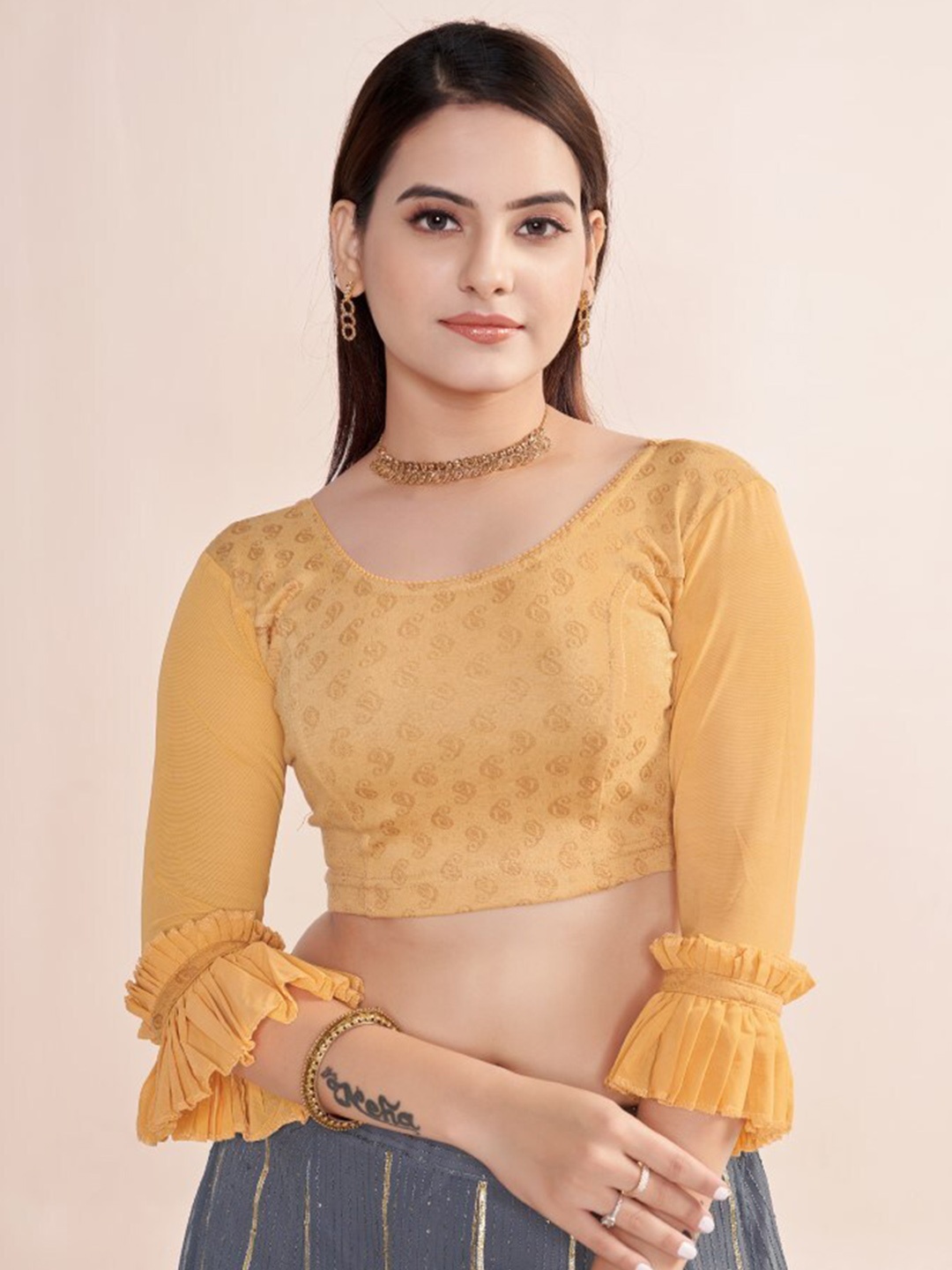 

HIMRISE Foil Printed Saree Blouse, Yellow