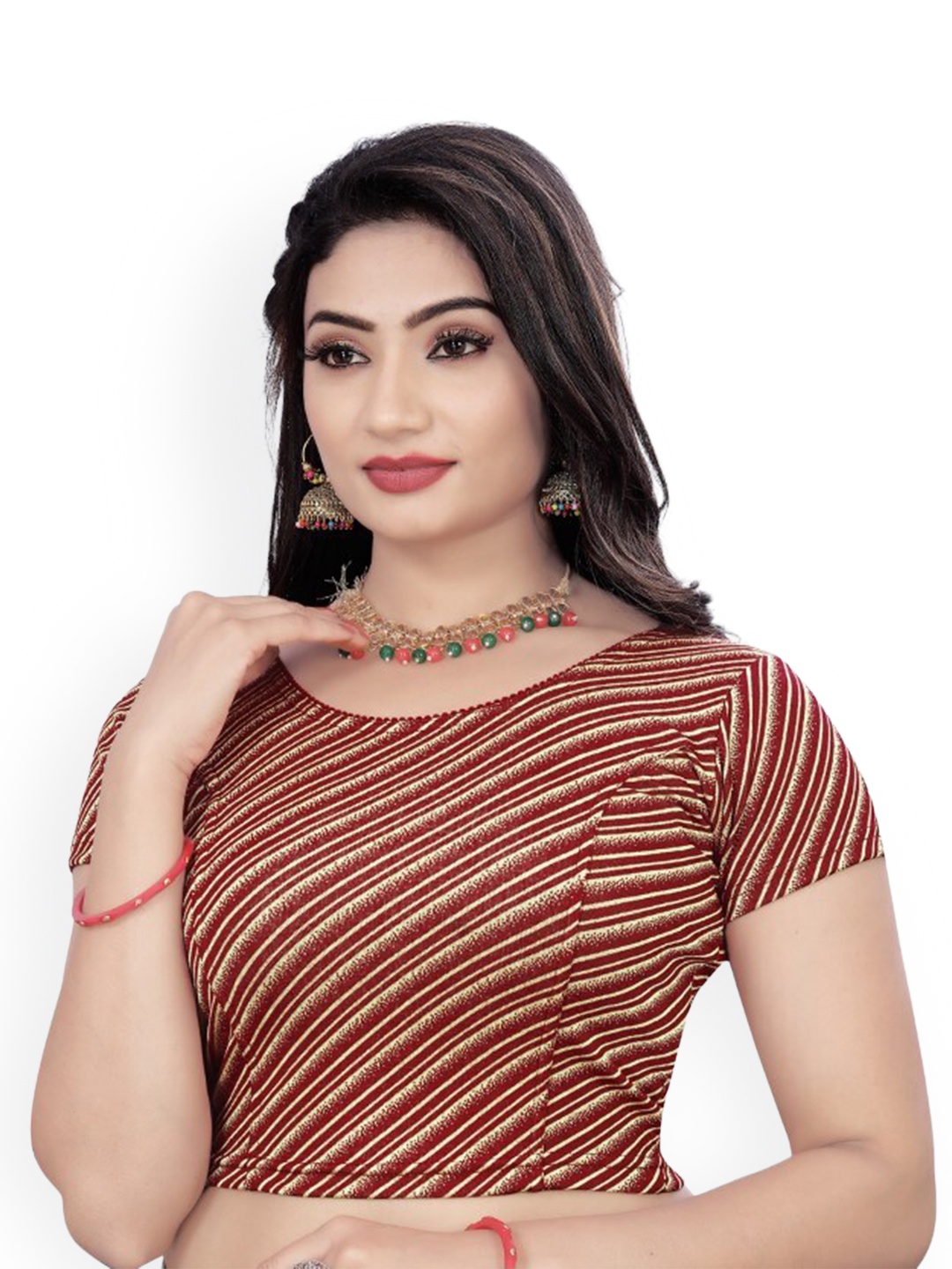 

HIMRISE Striped Ready To Wear Saree Blouse, Maroon