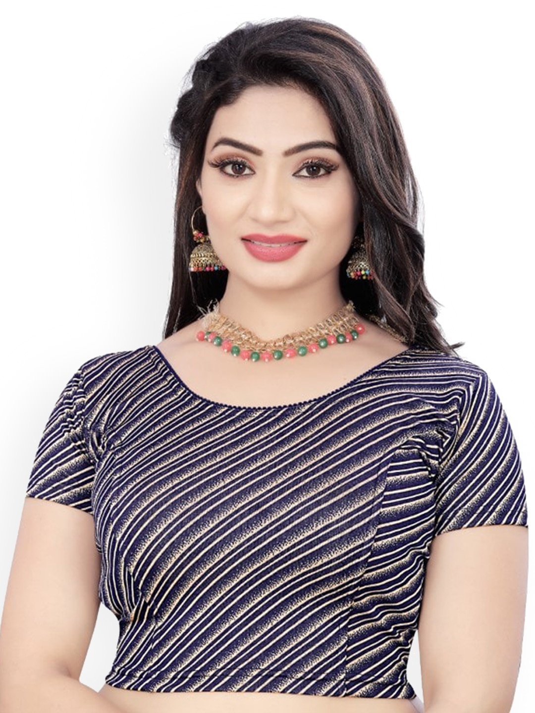 

HIMRISE Abstract Printed Saree Blouse, Blue