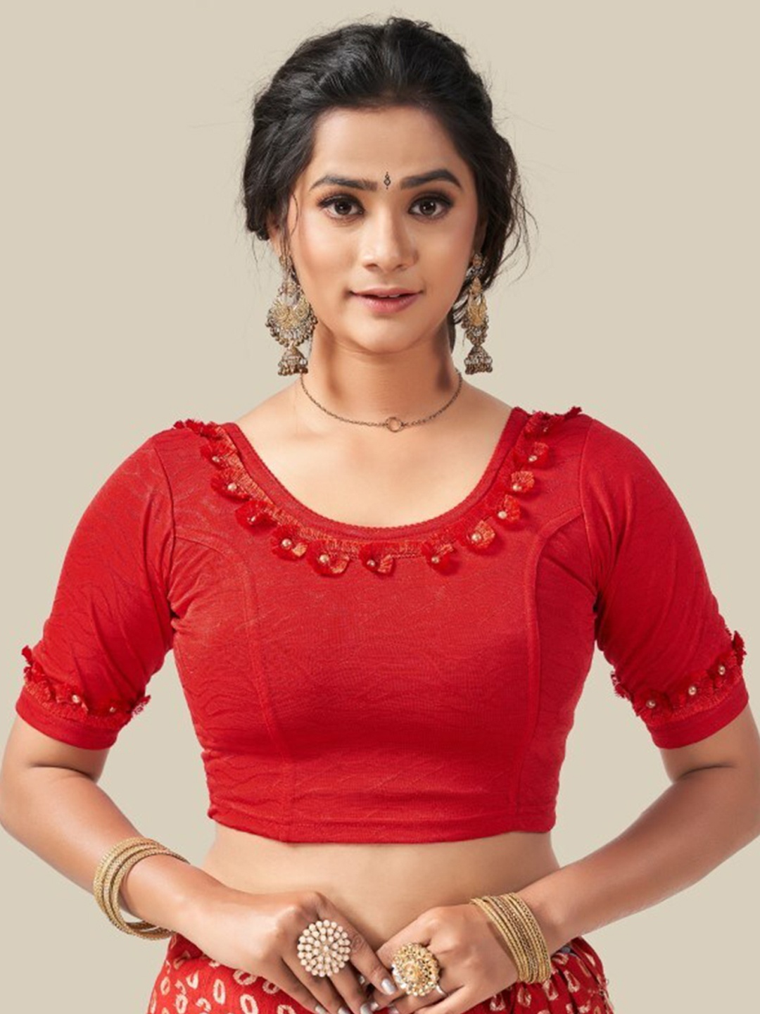 

HIMRISE Thread Work Saree Blouse, Red