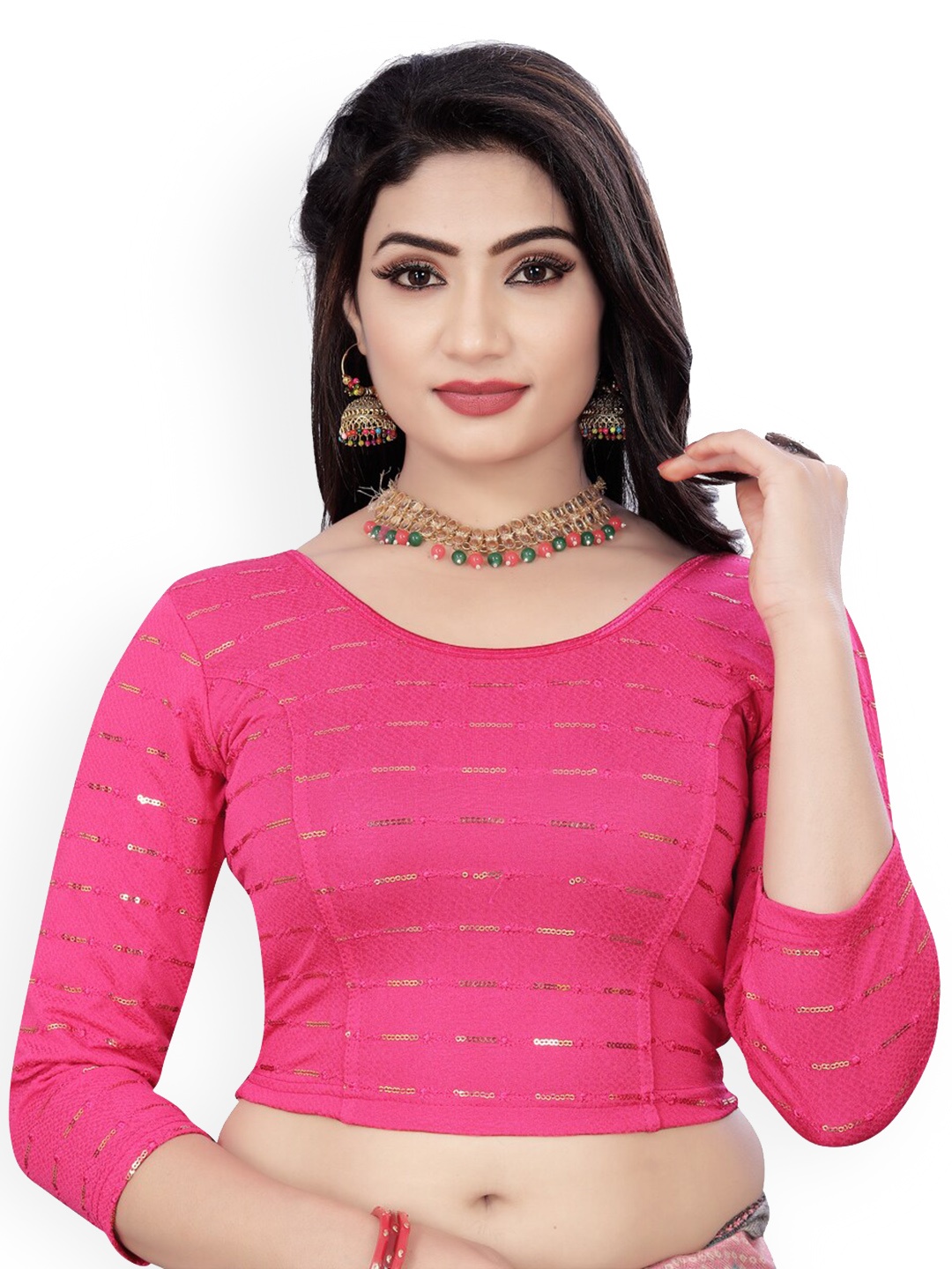 

HIMRISE Embriodered Sequinned Ready To Wear Saree Blouse, Pink