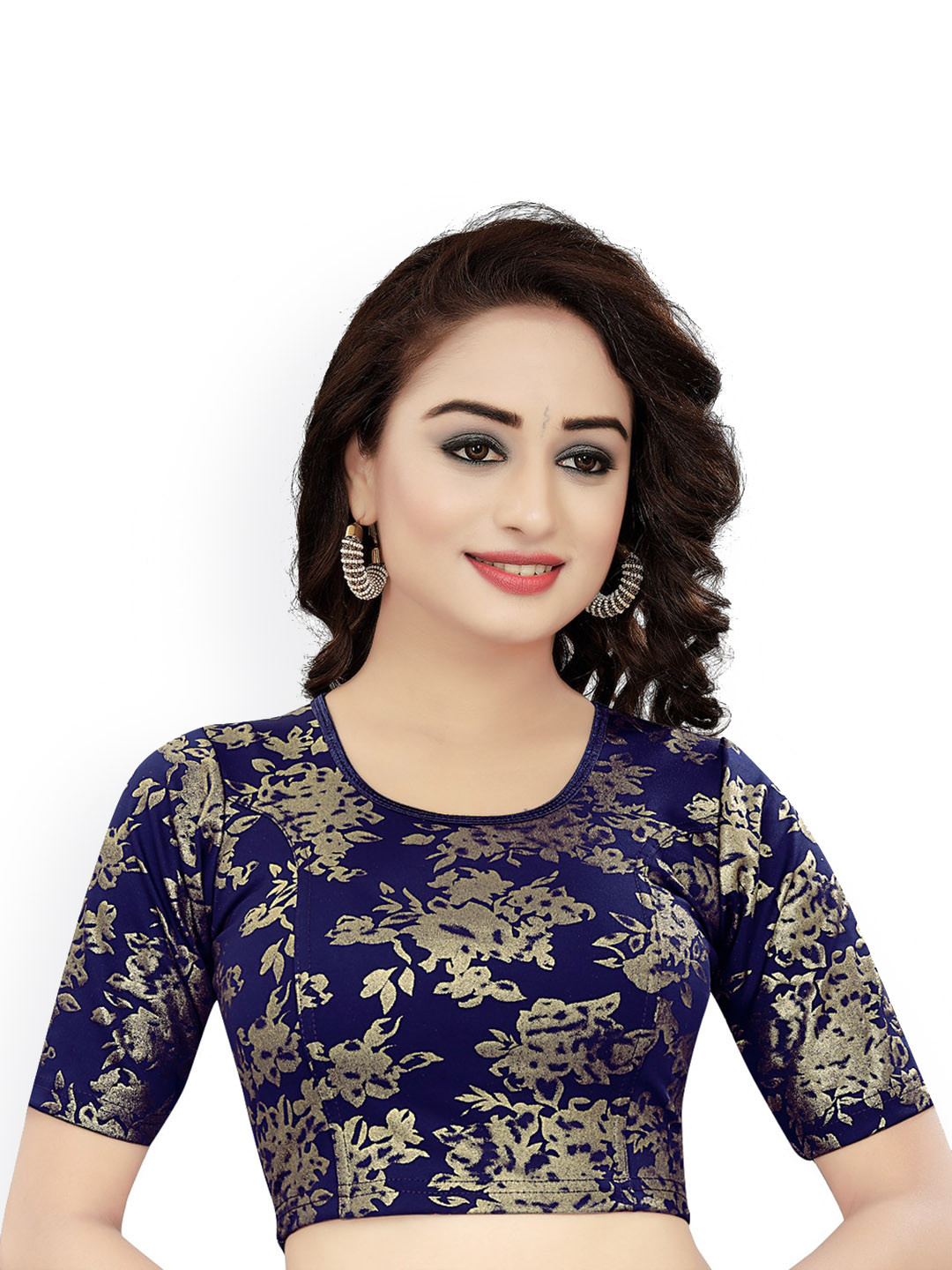 

HIMRISE Floral Printed Saree Blouse, Blue