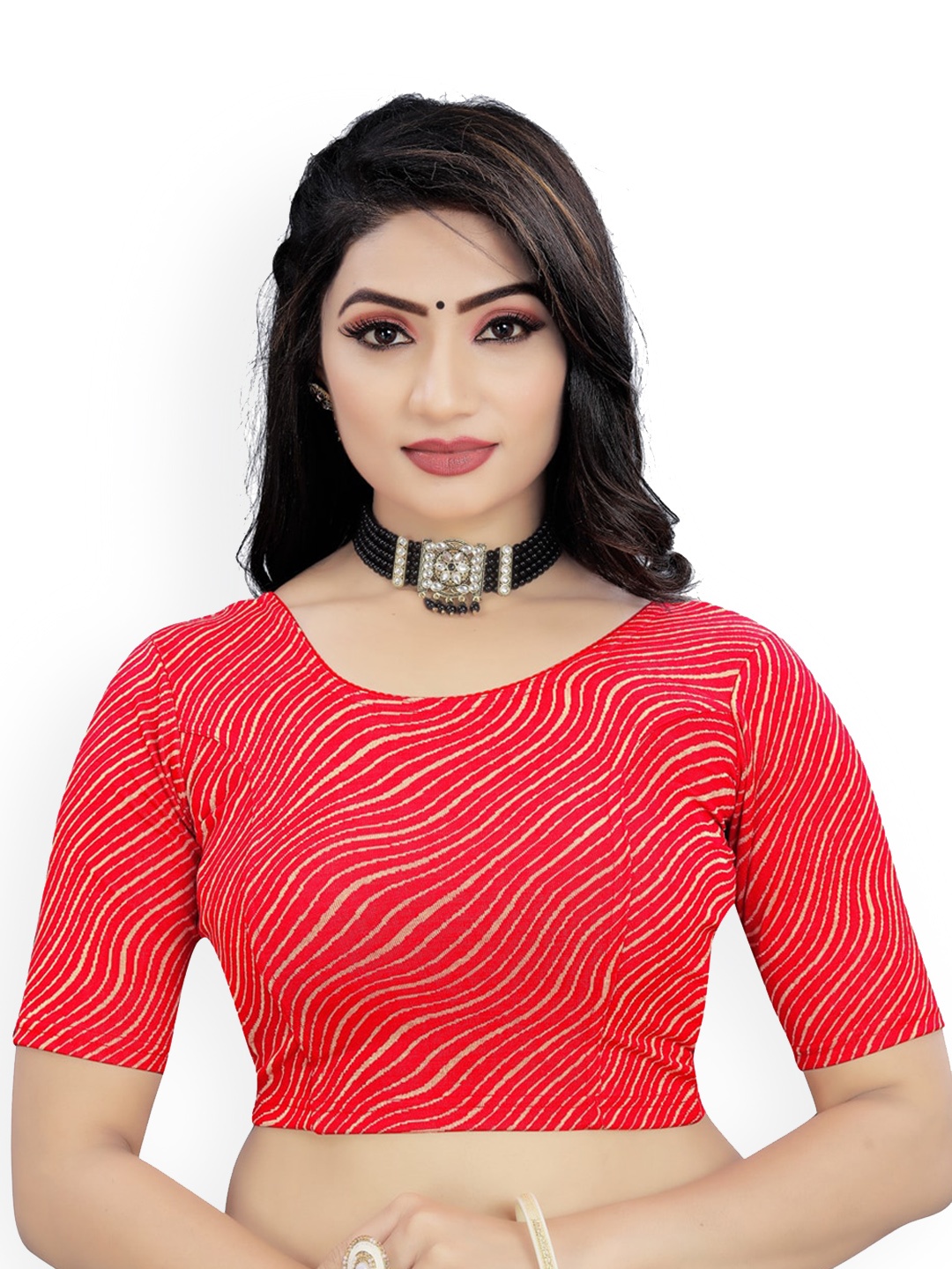 

HIMRISE Striped Ready To Wear Saree Blouse, Red