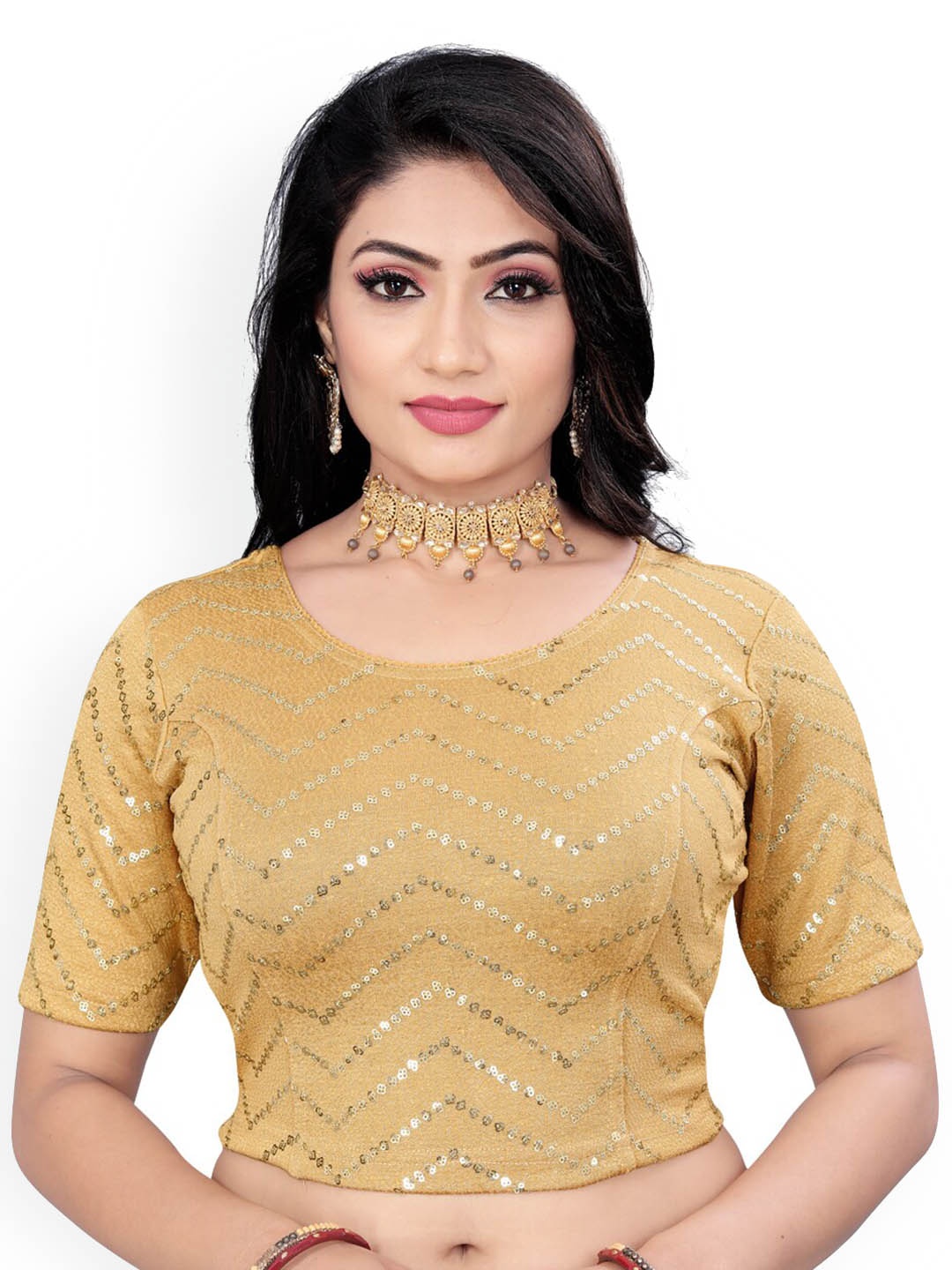 

HIMRISE Embroidered Sequinned Saree Blouse, Beige
