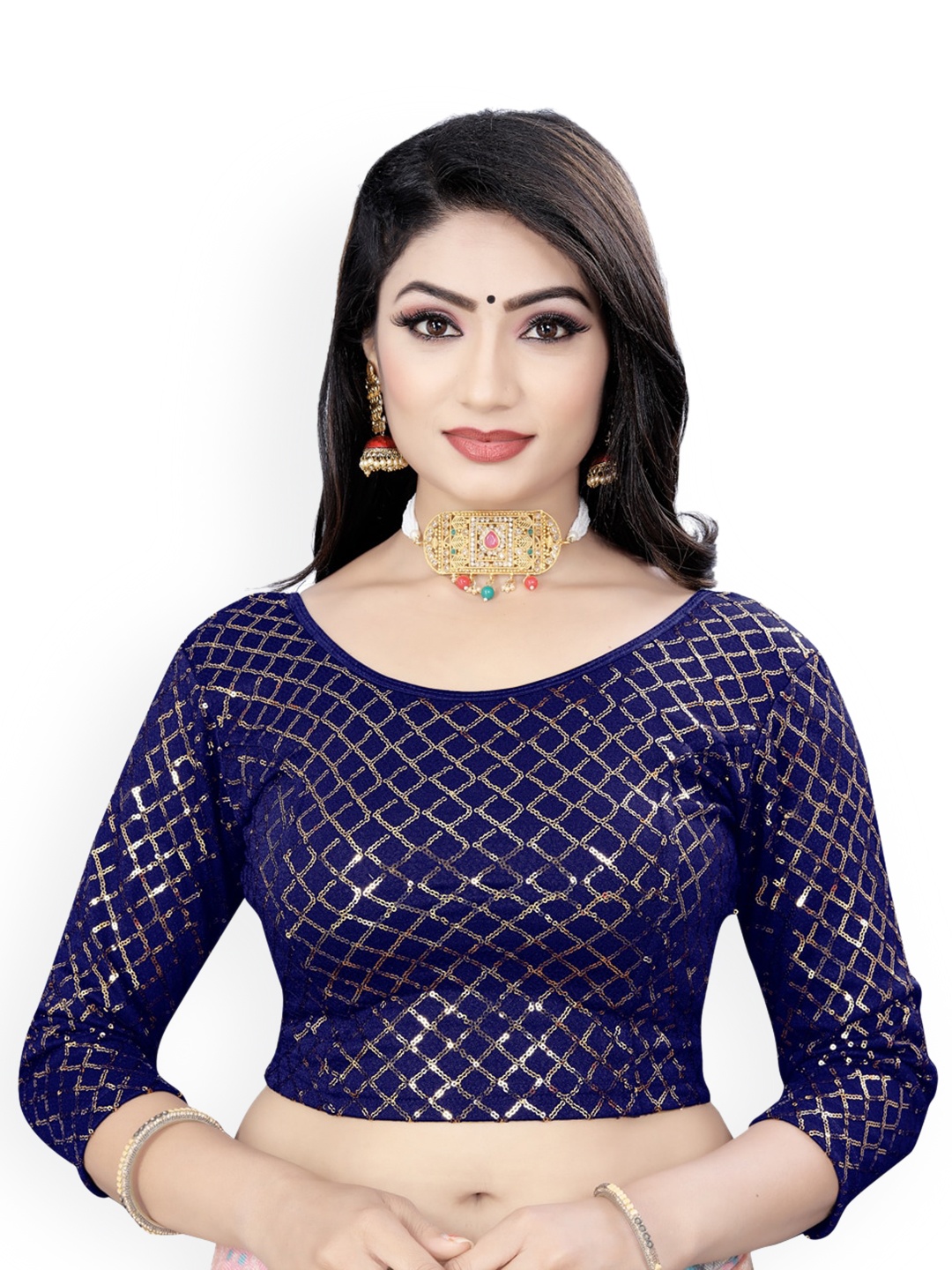 

HIMRISE Embroidered Saree Blouse, Blue