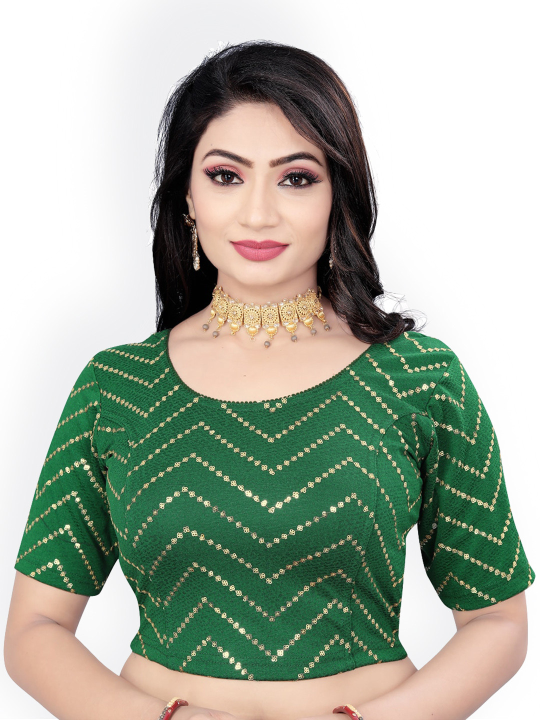 

HIMRISE Sequinned Embellished Ready To Wear Saree Blouse, Green