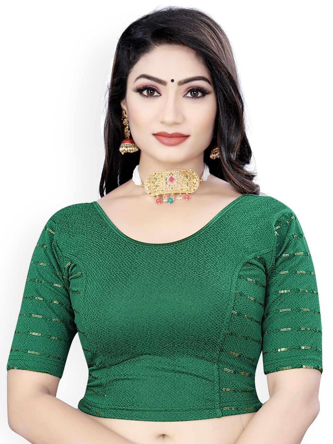 

HIMRISE Embroidered Sequinned Saree Blouse, Green