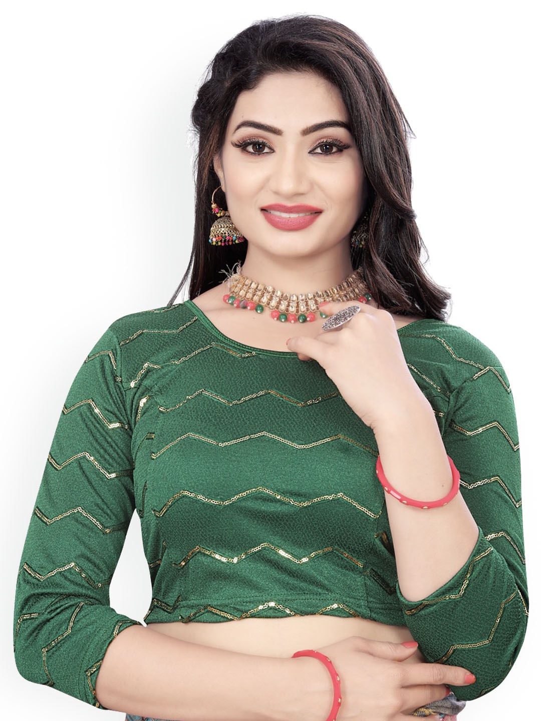 

HIMRISE Embroidered Saree Blouse, Green