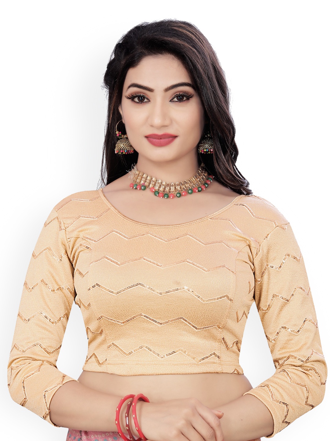 

HIMRISE Embroidered Sequinned Saree Blouse, Gold