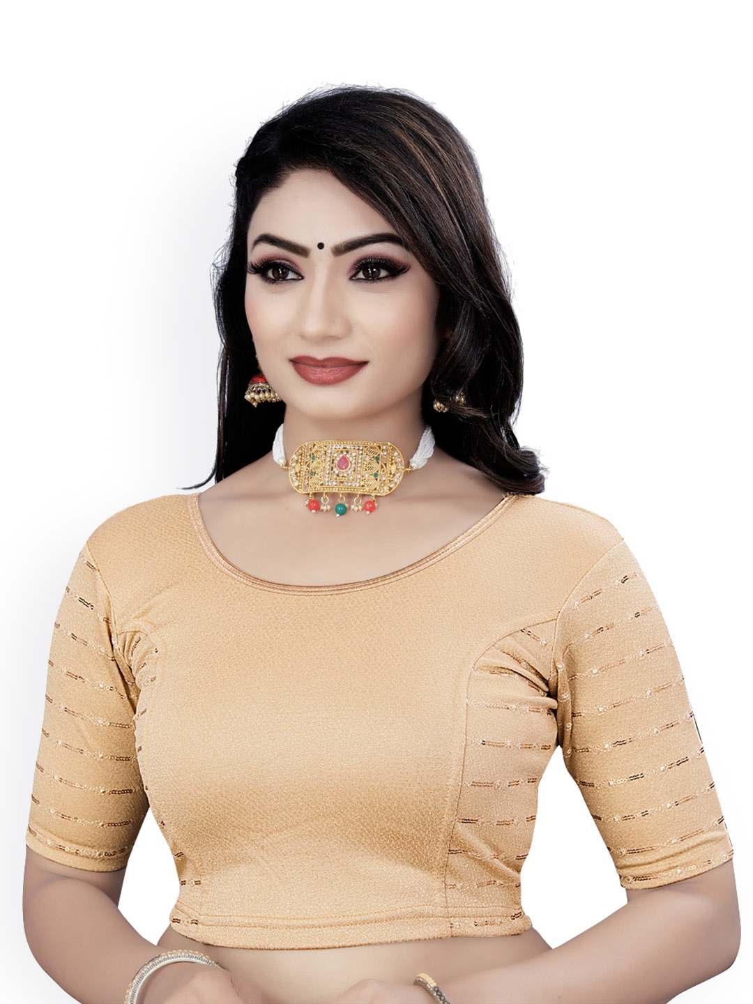 

HIMRISE Embroidered Sequinned Saree Blouse, Gold