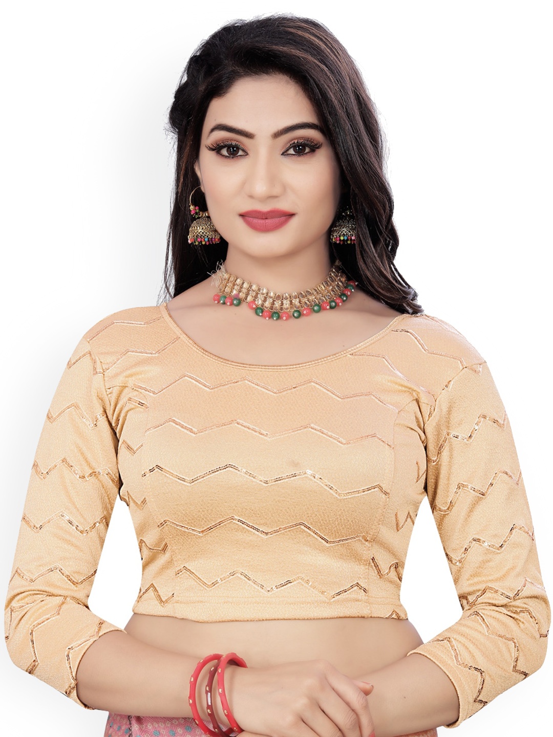 

HIMRISE Sequinned Round-Neck Saree Blouse, Gold