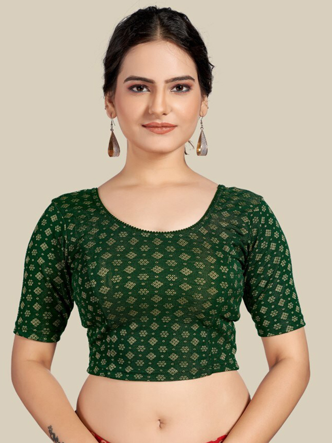 

HIMRISE Bandhani Printed Ready To Wear Saree Blouse, Green