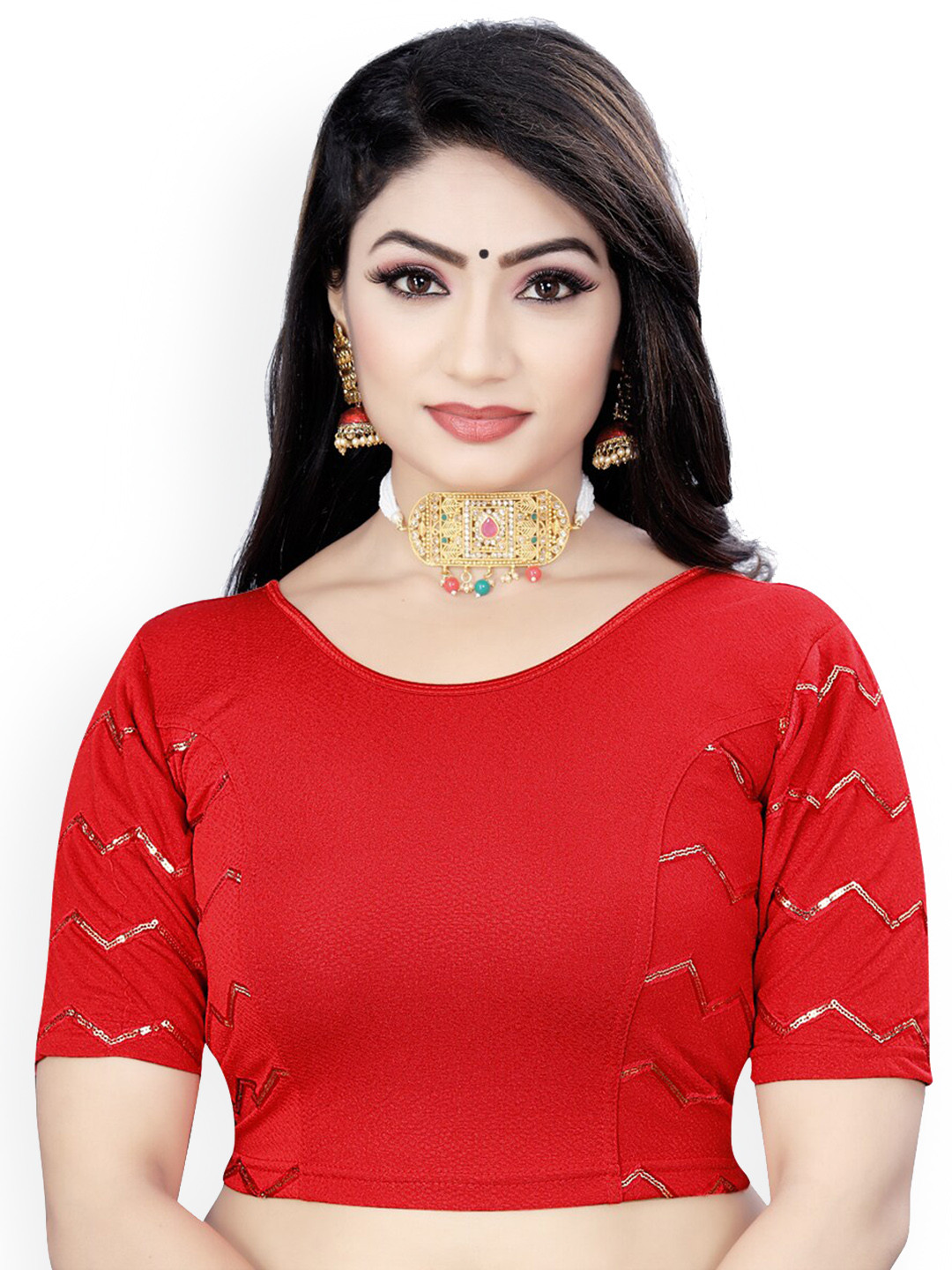 

HIMRISE Embroidered Sequinned Saree Blouse, Red
