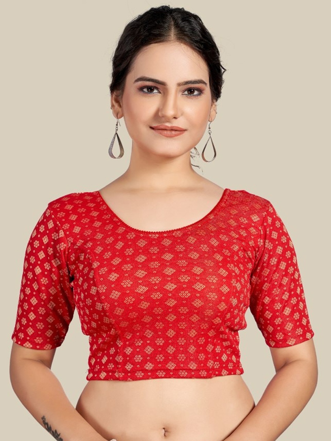 

HIMRISE Floral Printed Saree Blouse, Red