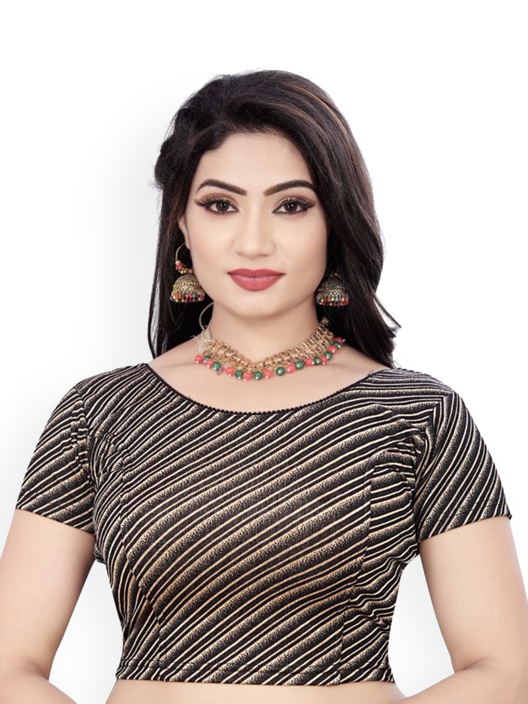 

HIMRISE Abstract Printed Saree Blouse, Black