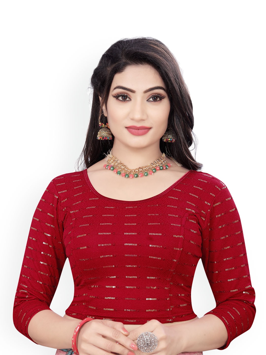 

HIMRISE Embroidered Sequinned Saree Blouse, Maroon