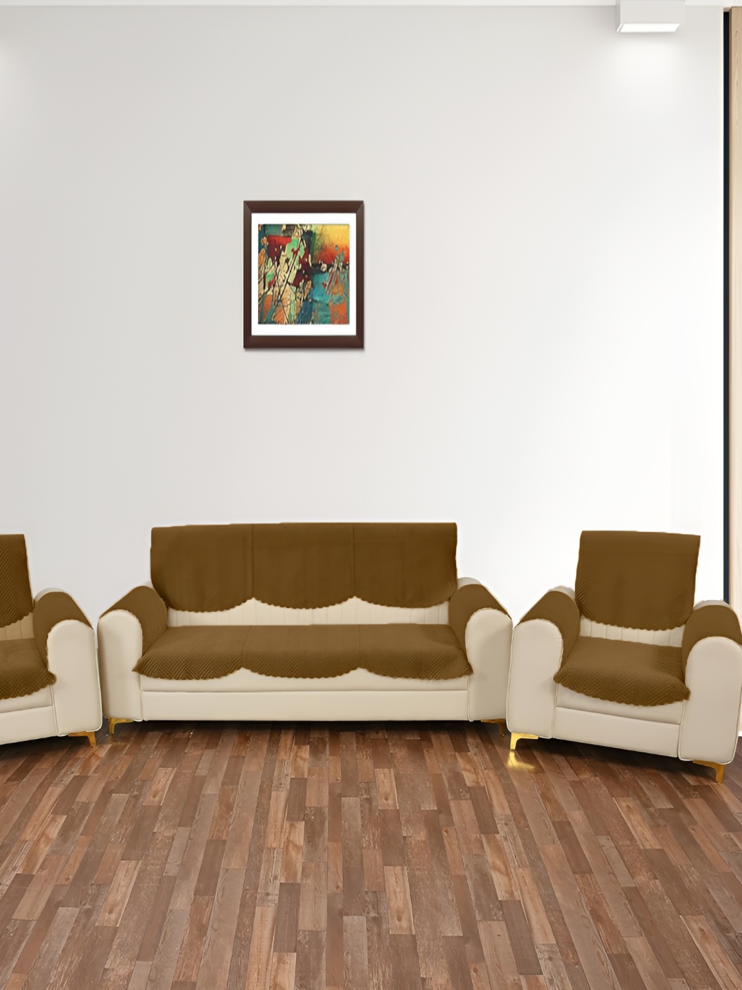 

Sparrow world Brown 12 Pieces Velvet 5 Seater Sofa Cover With Arms, Rust
