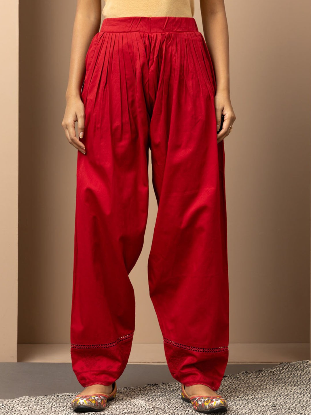 

Lakshita Women Pleated Salwar With Hem Embroidered Detail, Red