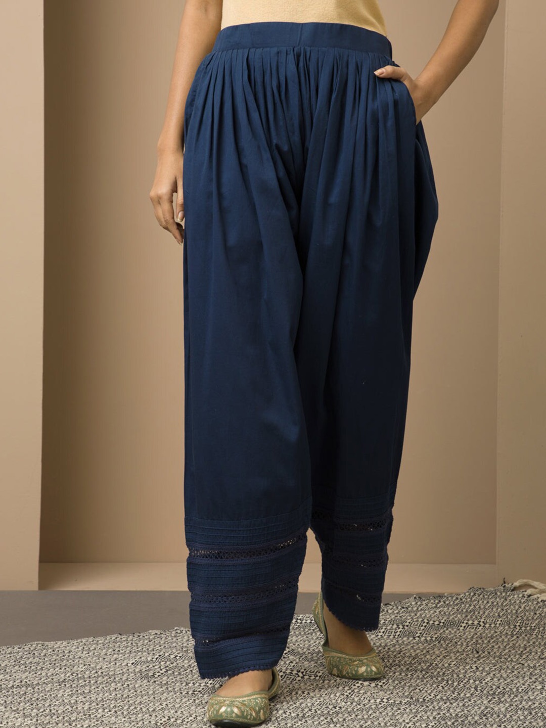 

Lakshita Women Pleated Salwar With Lace Work Hem, Blue