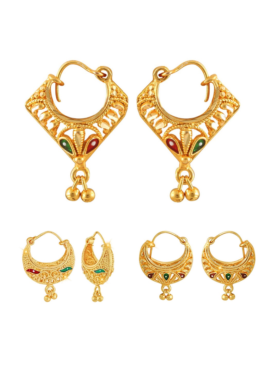 

Vighnaharta Set Of 3 Gold-Plated Geometric Hoop Earrings