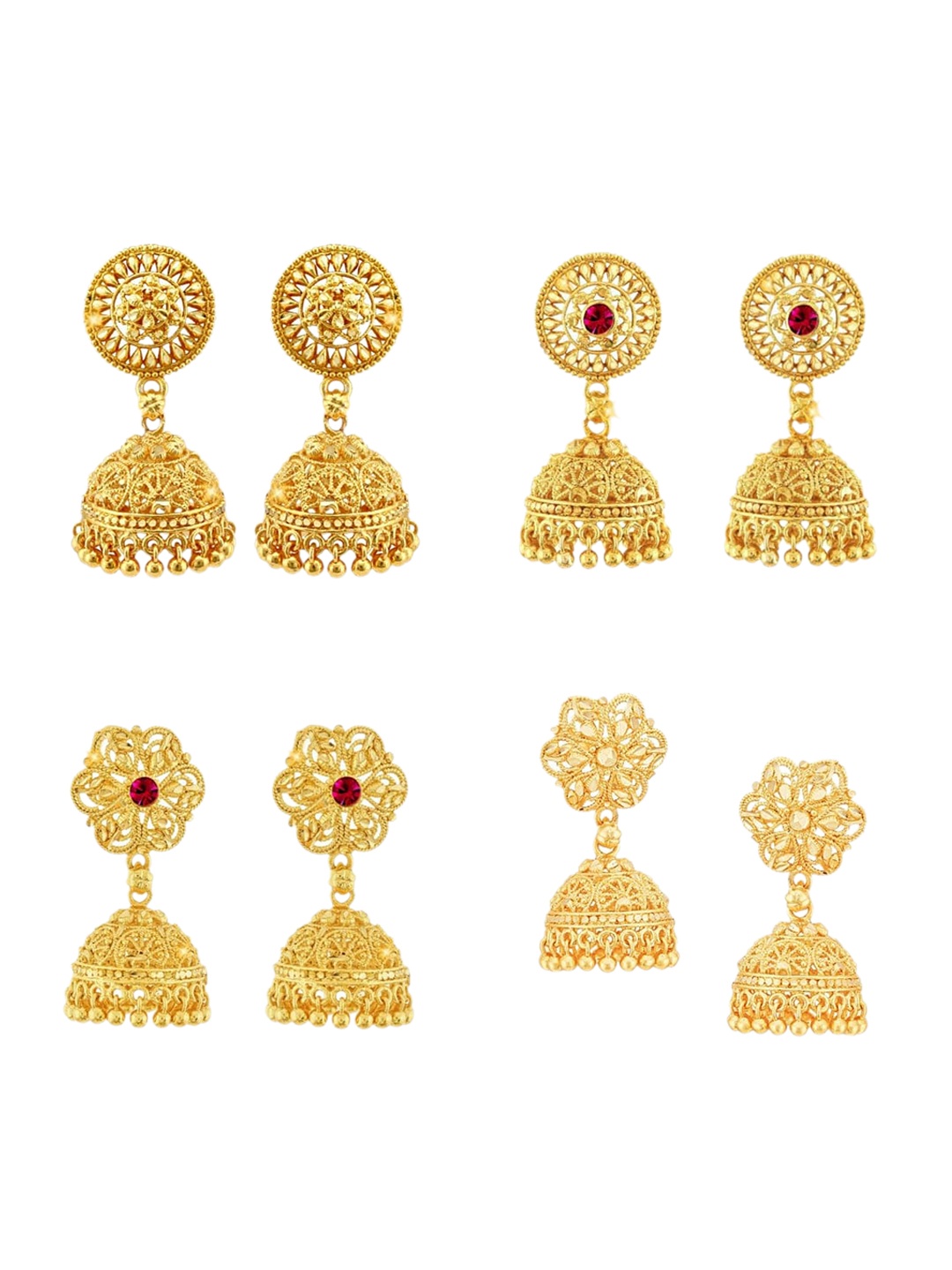 

Vighnaharta Set Of 4 Gold-Plated Dome-Shaped Jhumkas
