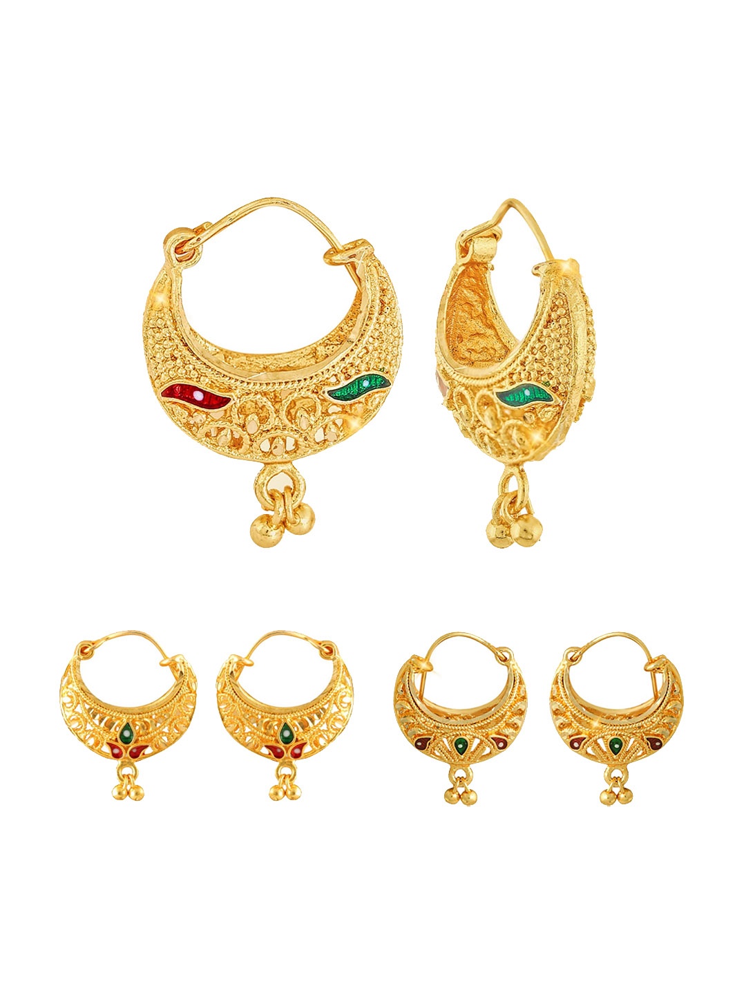 

Vighnaharta Set Of 3 Gold Plated Floral Hoop Earrings