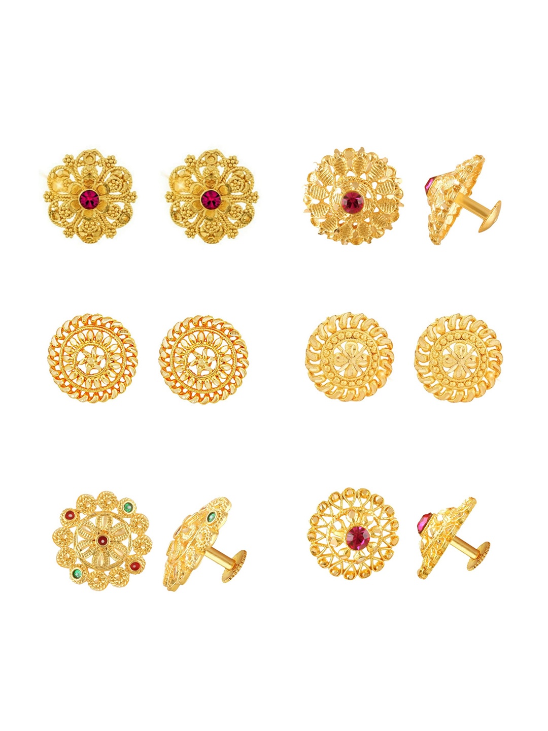

Vighnaharta Set Of 6 Stone-Studded Gold-Plated Studs Earrings